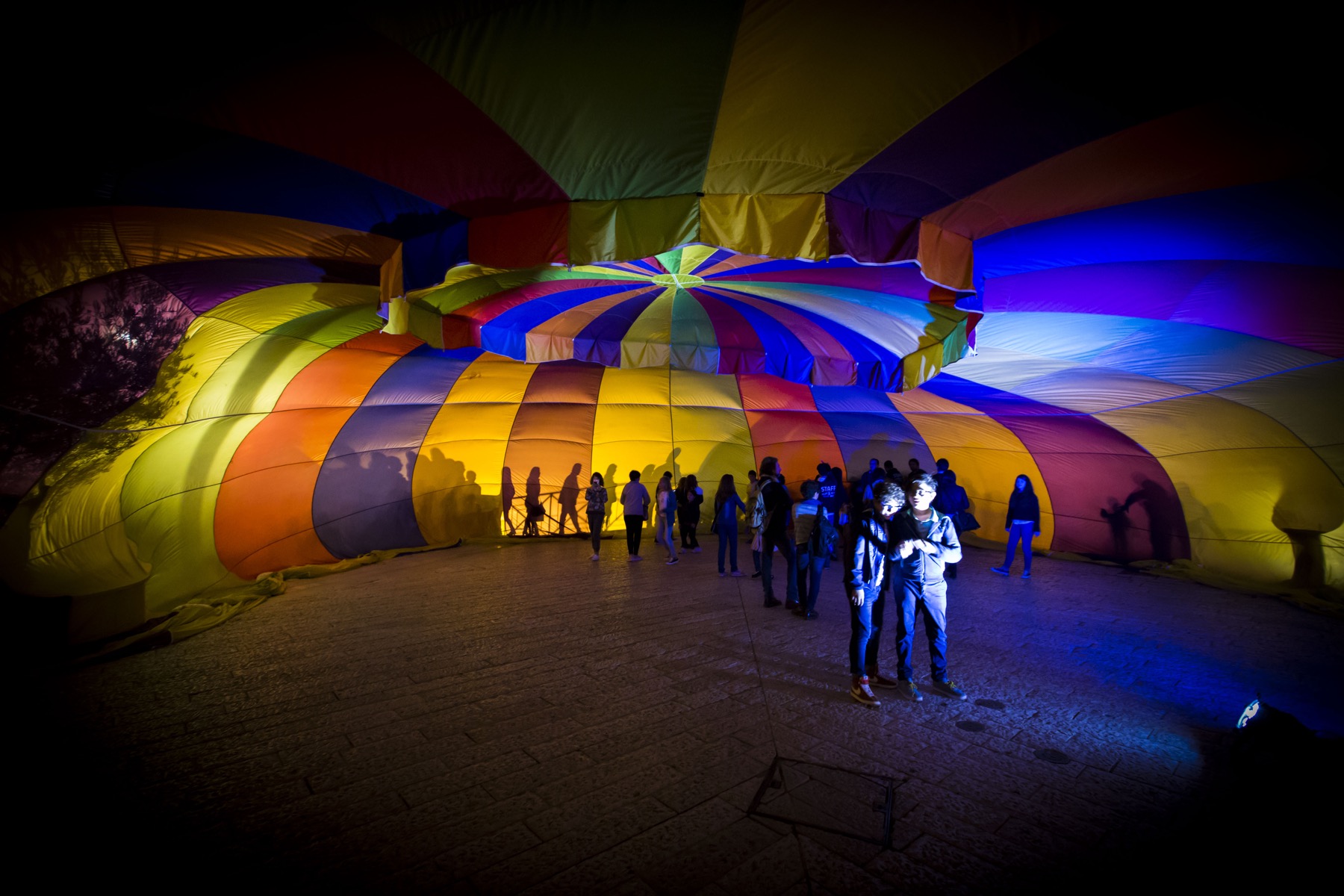 Colourful interior of a Wind Igloo installation in Matera